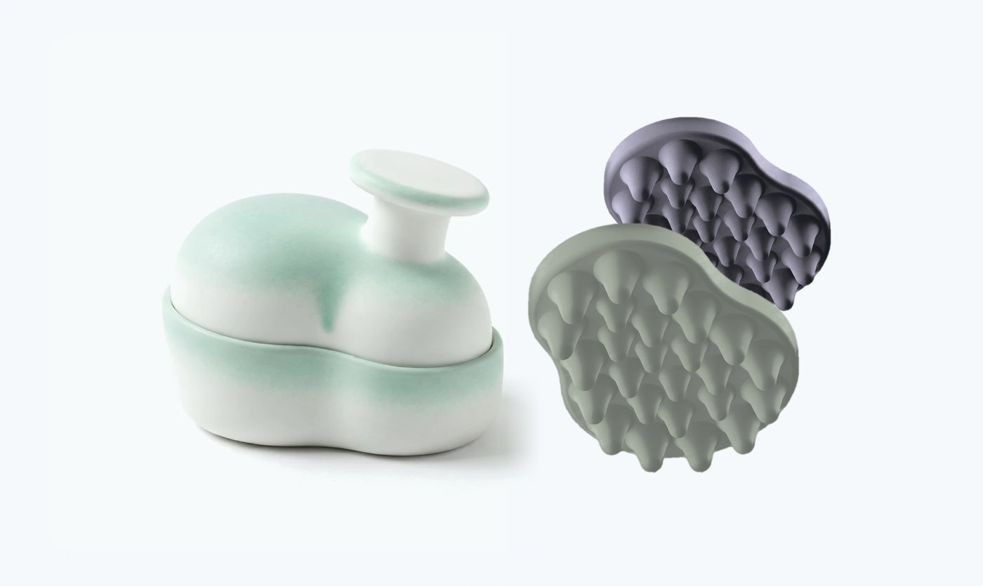 Dalera-Halterung in Mint mit Griffstücken in Sandelholz-Grün und Ambrosia-Grau